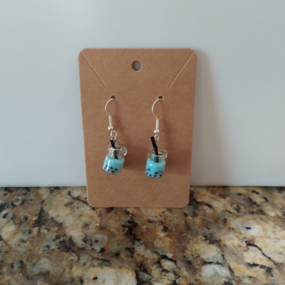 Blue boba tea dangling earrings